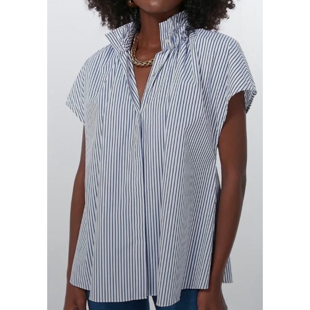 Tuckernuck Pomander Place Blue White Striped Rae Short Sleeve Top Sz. XS